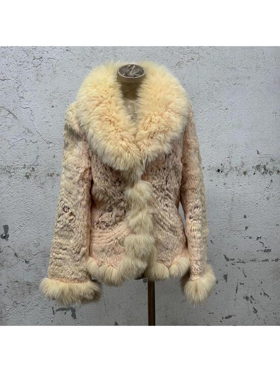 Jackets & Blazers - Vintage Y2K Blush Pink Rabbit & Fox Fur Jacket